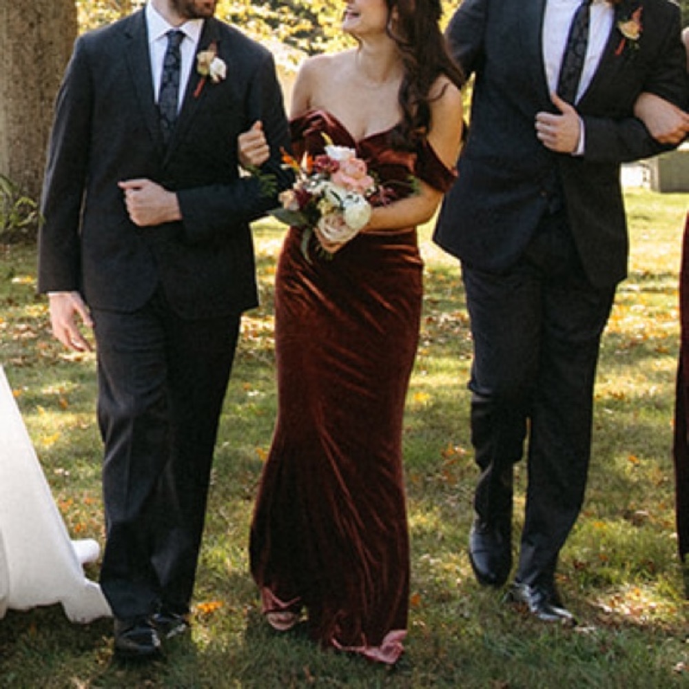 Revelry Bardot velvet dress - terracotta 606